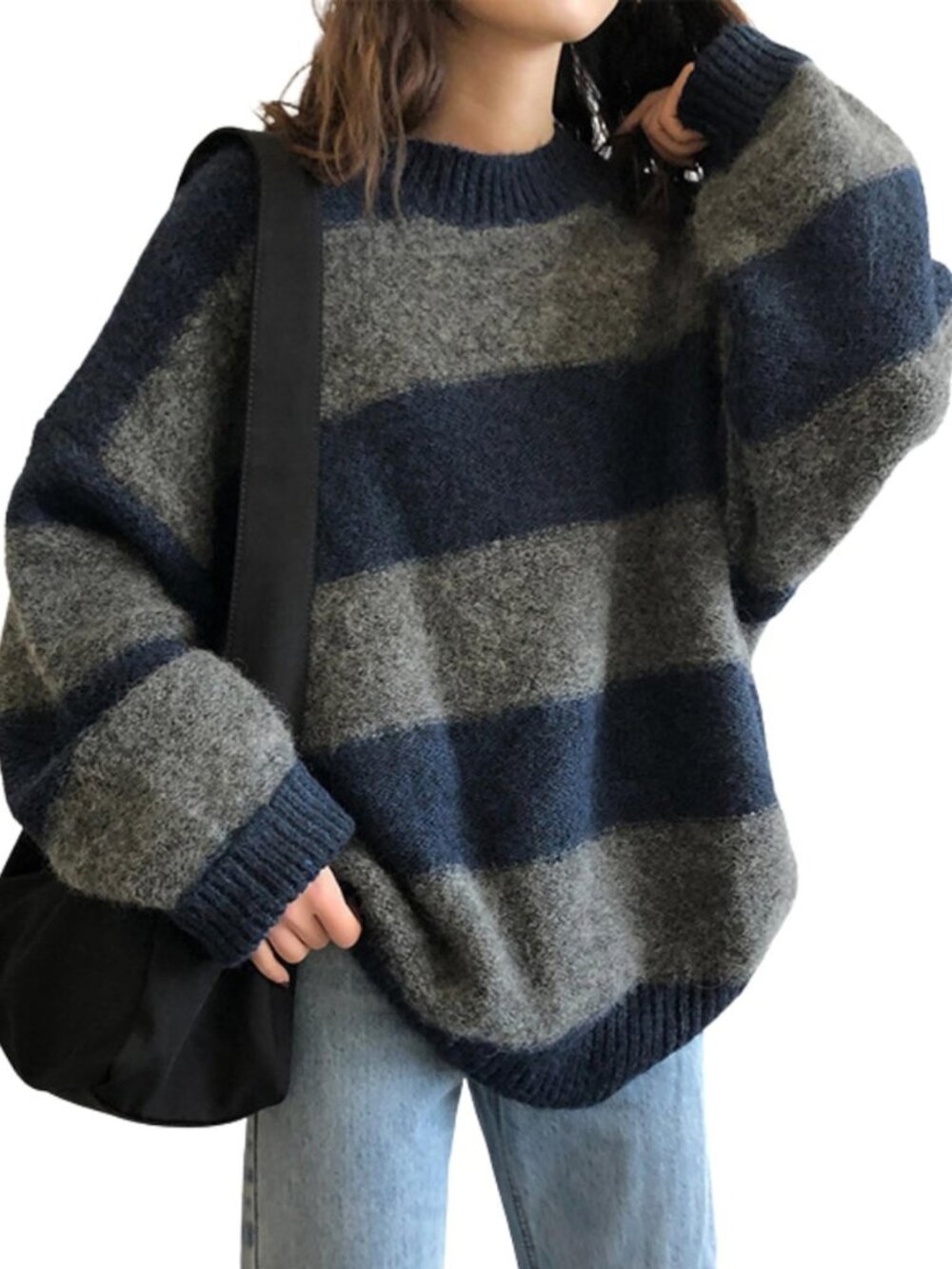 Women's Oversized Striped Sweaters 2026 Spring Trendy Long Sleeve Knit Outfits
